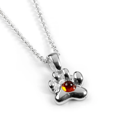 Paw Print Sterling Silver & Amber Necklace - Cotswold Jewellery