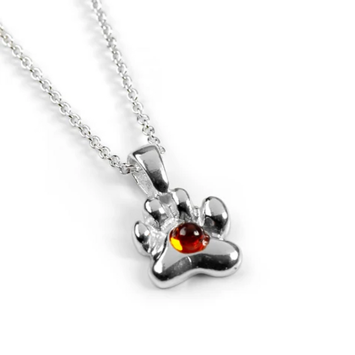 Paw Print Sterling Silver & Amber Necklace