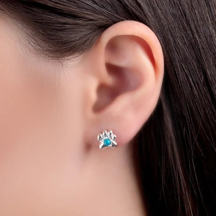 Paw Print Sterling Silver & Turquoise Earrings - Cotswold Jewellery