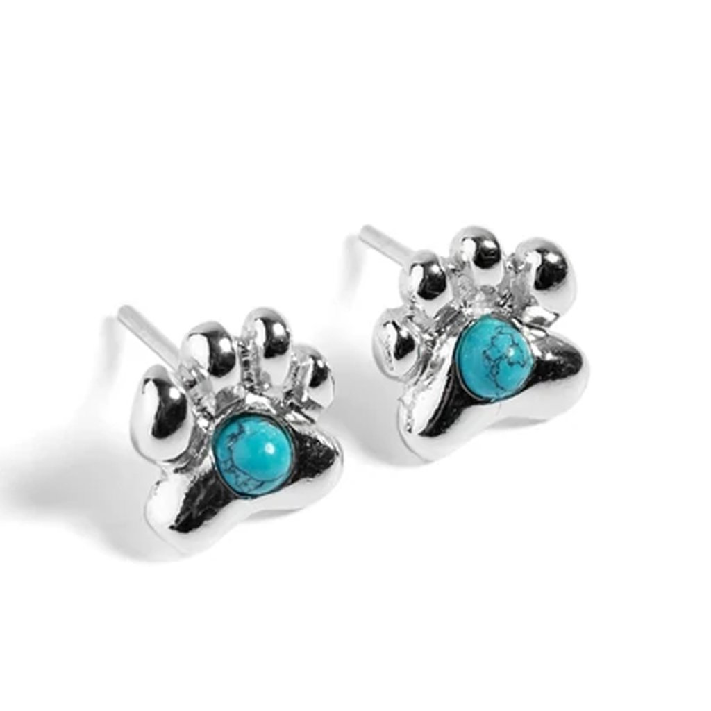 Paw Print Sterling Silver & Turquoise Earrings - Cotswold Jewellery