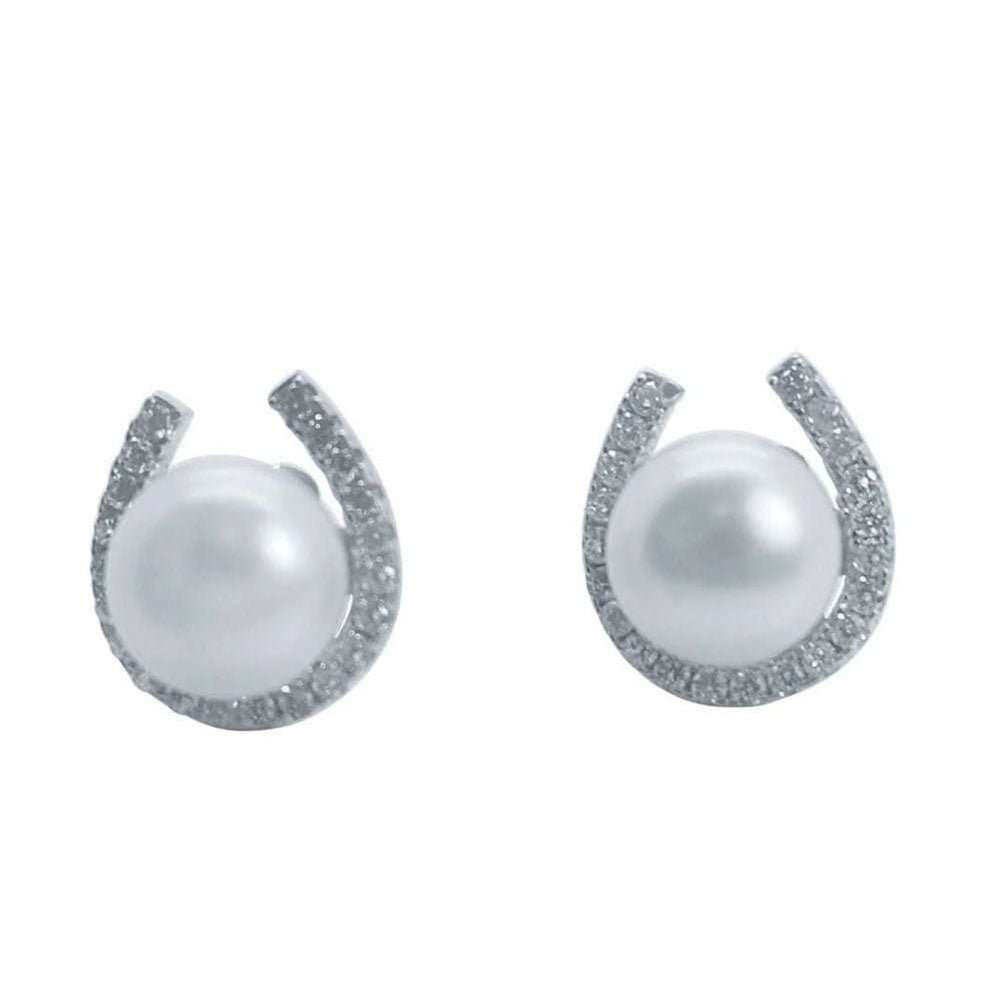 Pegasus Sparkly Horseshoe and Pearl Earrings - Cotswold Jewellery