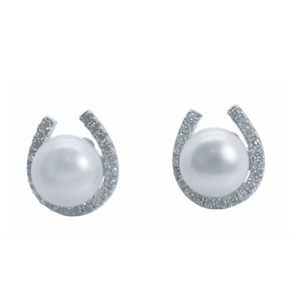 Pegasus Sparkly Horseshoe and Pearl Earrings - Cotswold Jewellery