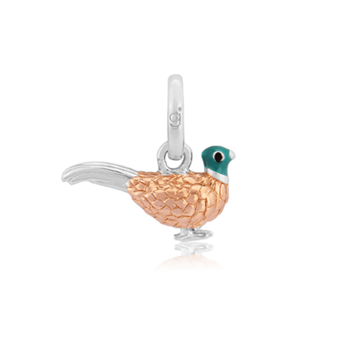 Pheasant Recycled Sterling Silver charm on white background