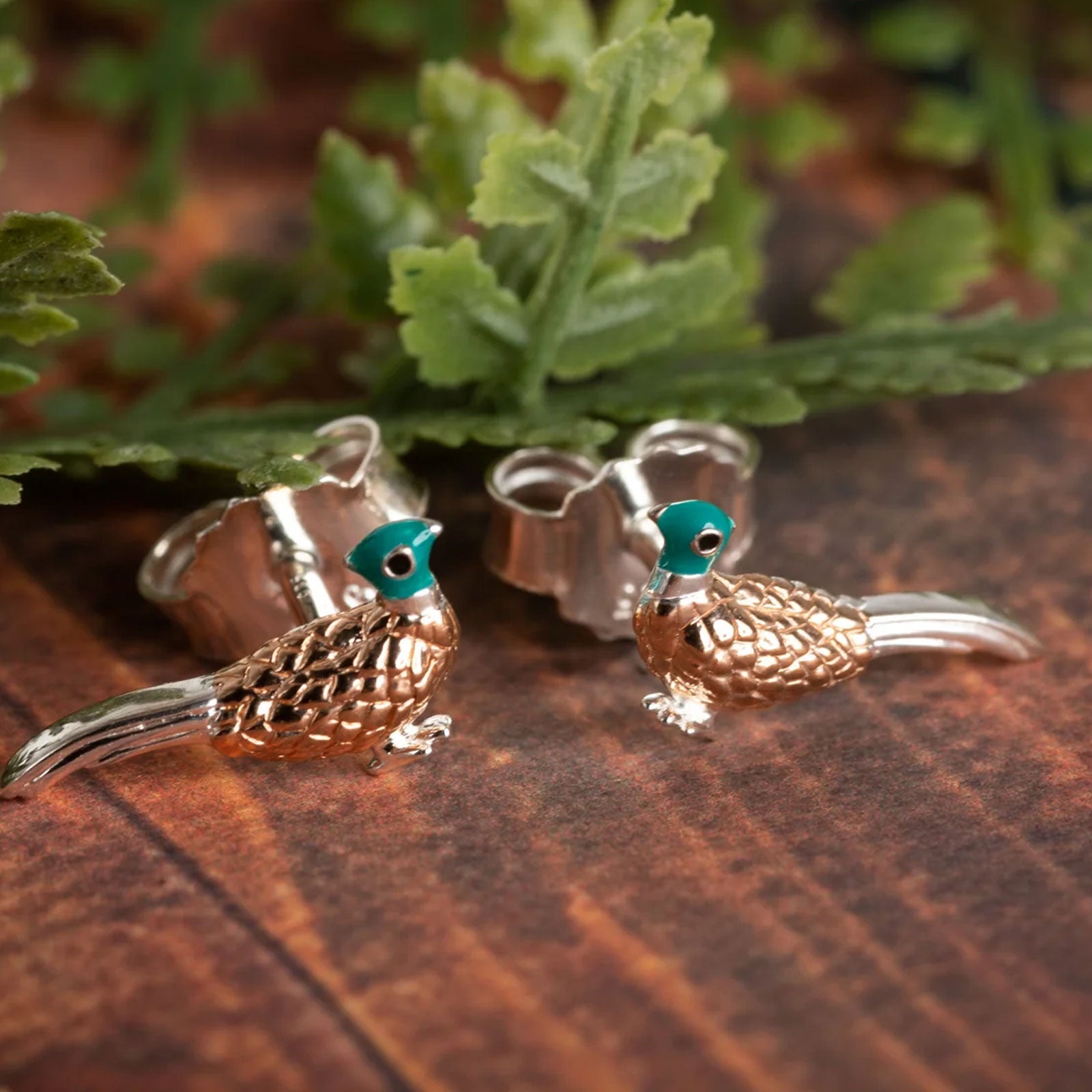 Pheasant Recycled Sterling Silver Earrings - Cotswold Jewellery