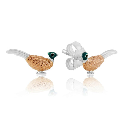 Pheasant Recycled Sterling Silver Earrings - Cotswold Jewellery