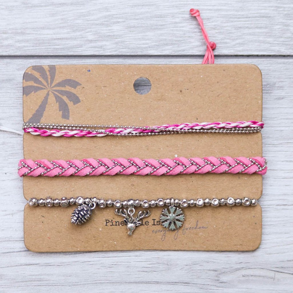 Pineapple Island Pink 3 Piece Bracelet Set - Cotswold Jewellery