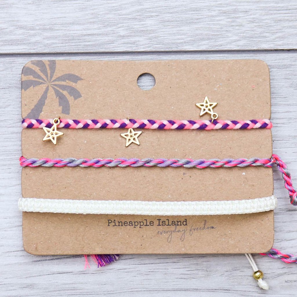 Pineapple Island Pink Star 3 Piece Bracelet Set - Cotswold Jewellery