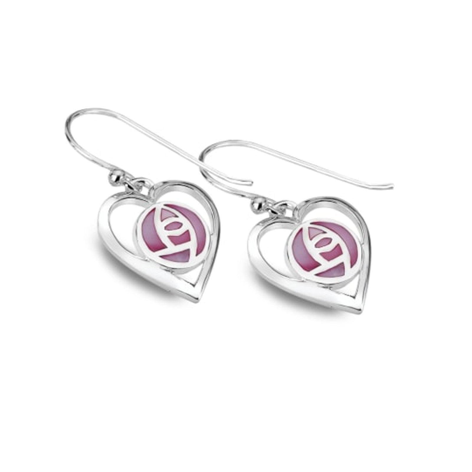Heart-shaped earrings with pink interior on a white background