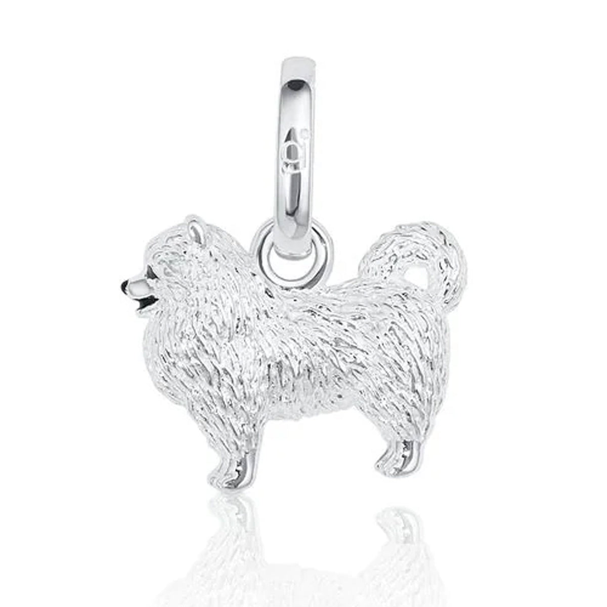 Pomeranian-dog-silver-charm on white background
