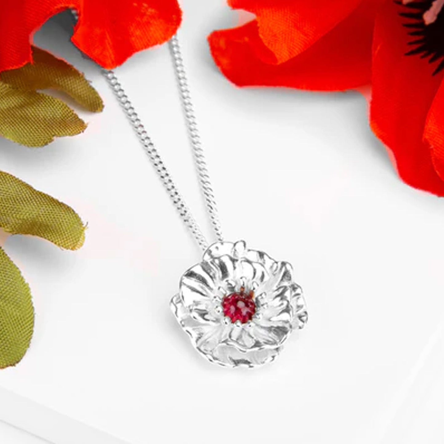 Poppy Sterling Silver and Garnet Necklace - Cotswold Jewellery
