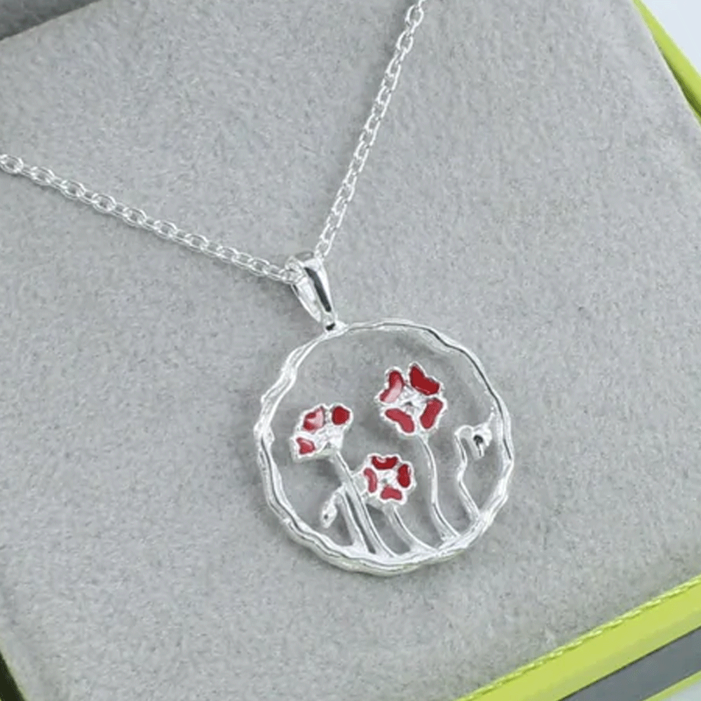 Reeves & Reeves Poppy Sterling Silver Necklace - Cotswold Jewellery