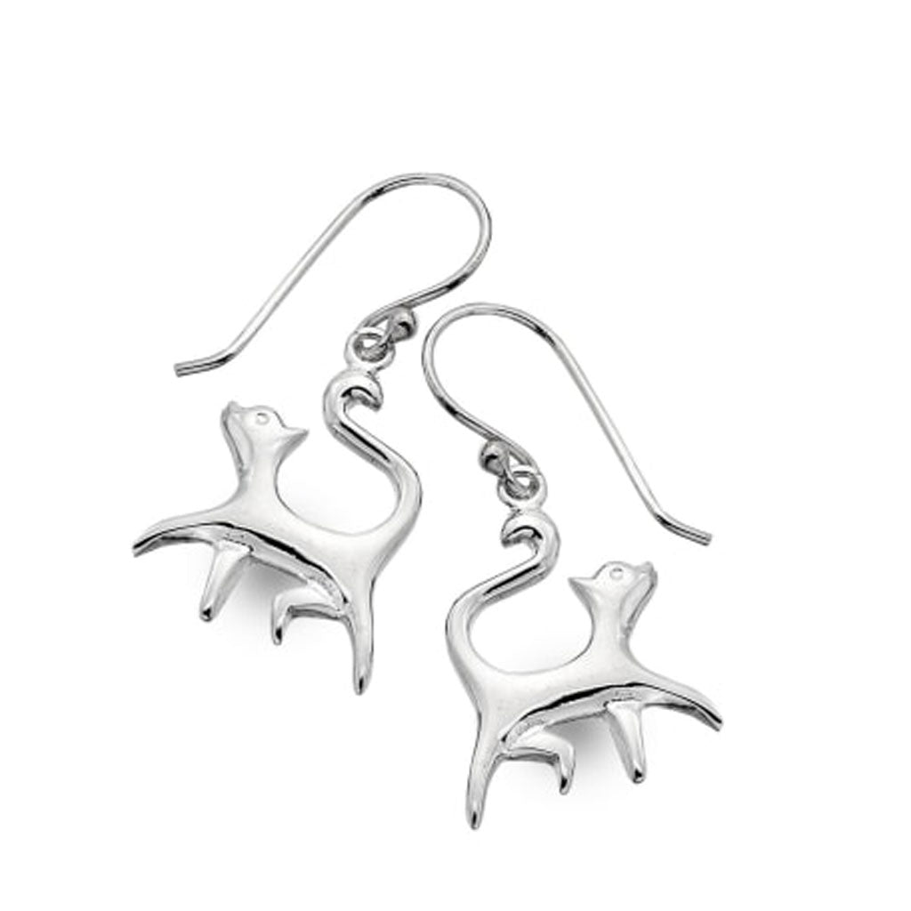 Prancing Cat Sterling Silver Earrings - Cotswold Jewellery