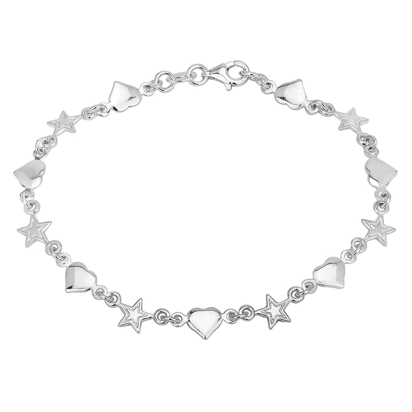 Pretty Hearts and Stars Sterling Silver Bracelet - Cotswold Jewellery