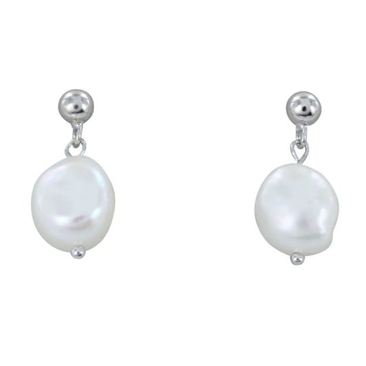 Pearl earrings with silver hooks on a white background