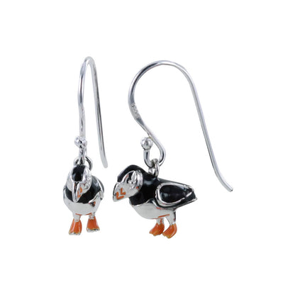Puffin earrings on a white background