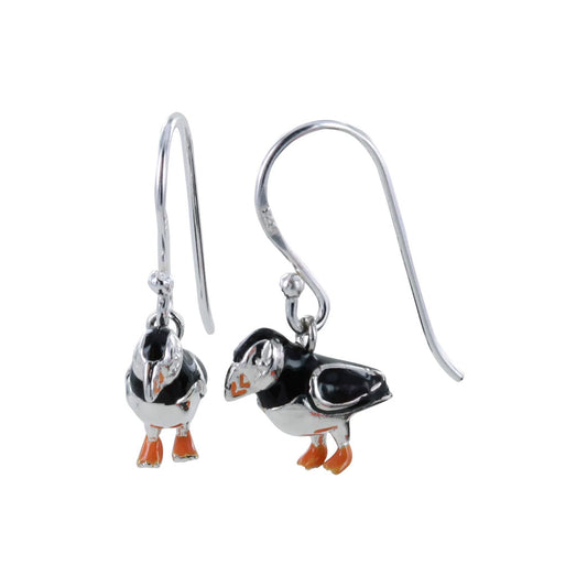 Puffin earrings on a white background