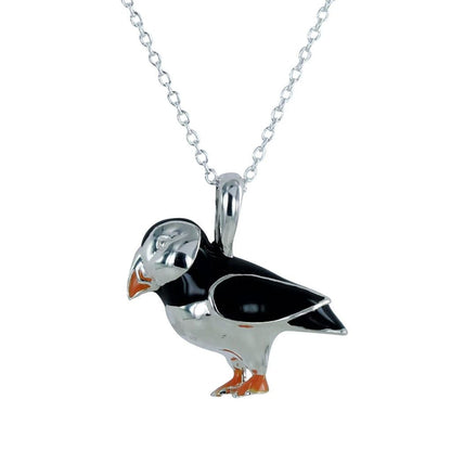 Puffin Sterling Silver and Enamel Necklace - Cotswold Jewellery
