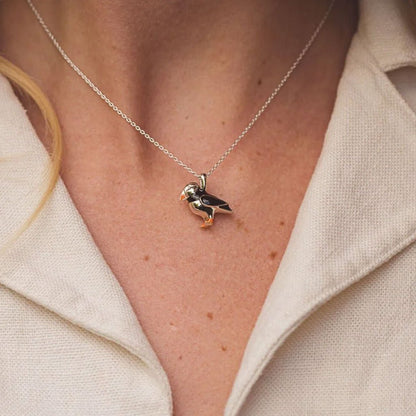 Puffin Sterling Silver and Enamel Necklace - Cotswold Jewellery