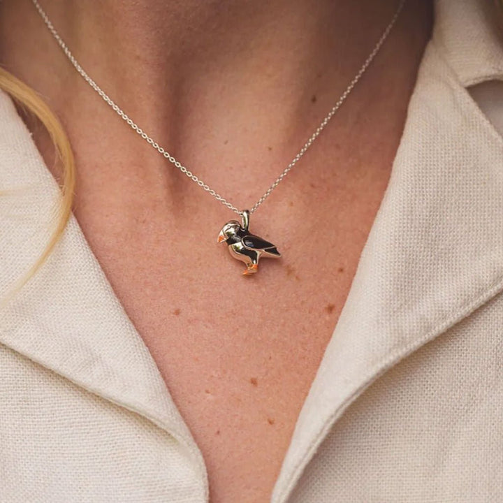 Puffin Sterling Silver and Enamel Necklace - Cotswold Jewellery