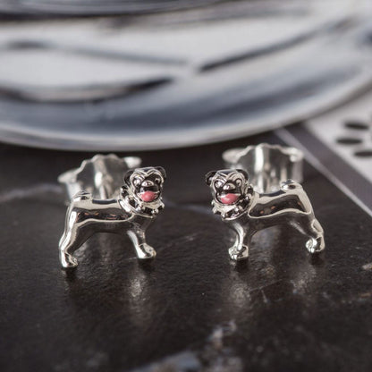 Pug Dog Recycled Sterling Silver Earrings - Cotswold Jewellery