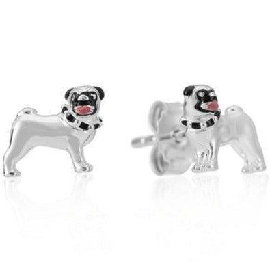 Pug Dog Recycled Sterling Silver Earrings - Cotswold Jewellery