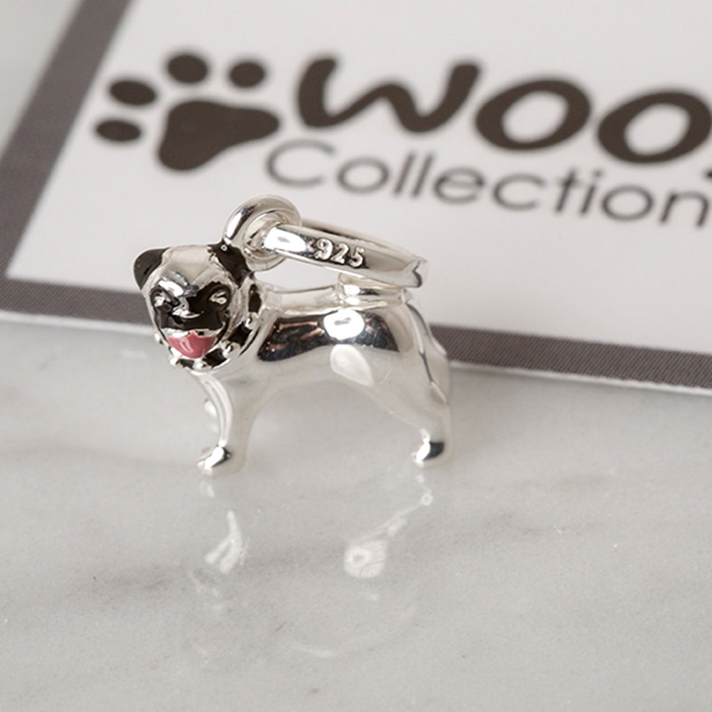 Pug Recycled Sterling Silver Charm - Cotswold Jewellery