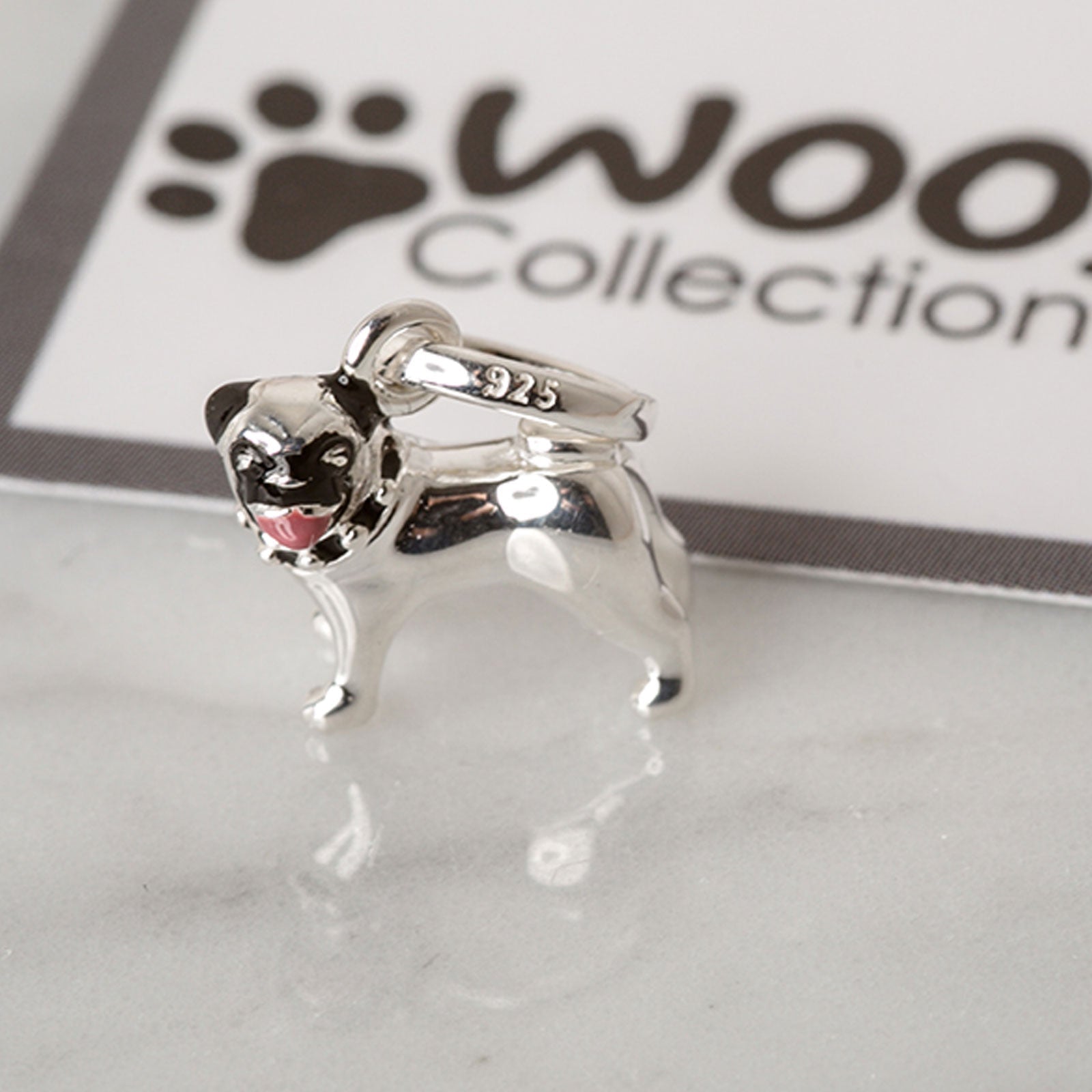 Pug Recycled Sterling Silver Charm - Cotswold Jewellery