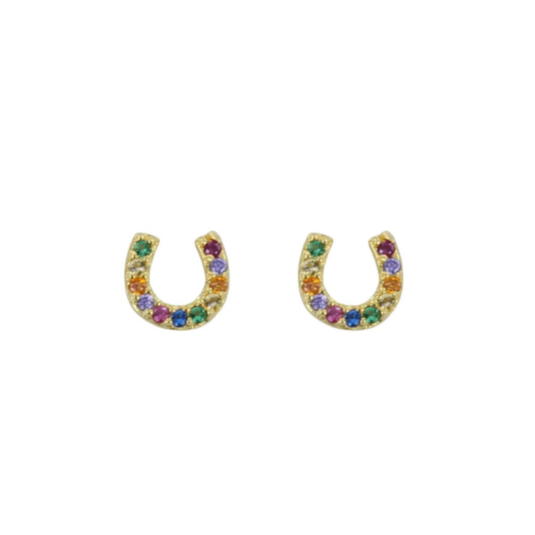 Rainbow Horseshoe Gold Earrings - Cotswold Jewellery