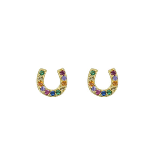 Rainbow Horseshoe Gold Earrings - Cotswold Jewellery