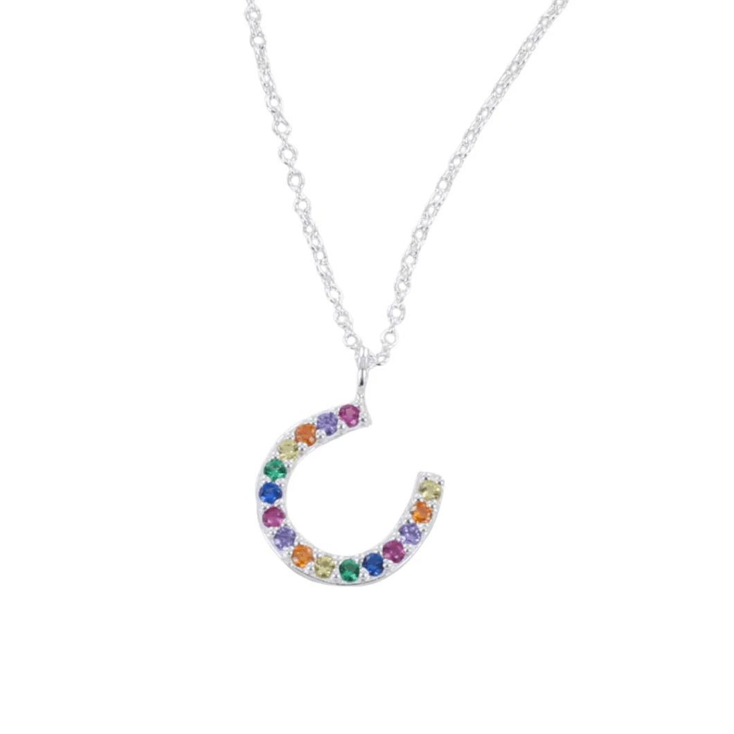 Rainbow Horseshoe Sterling Silver Necklace - Cotswold Jewellery