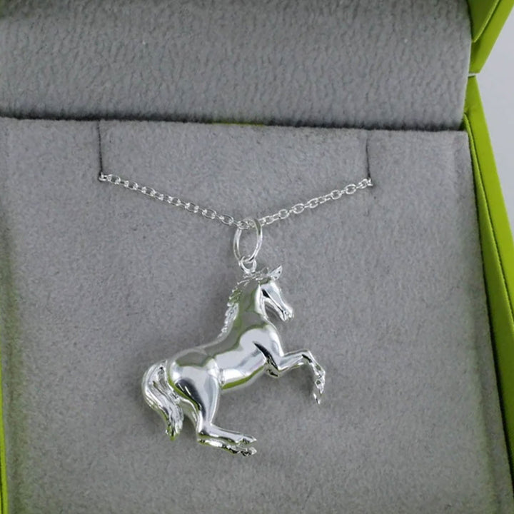 Rearing Horse Sterling Silver Necklace