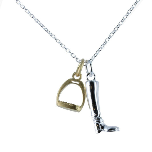 Reeves & Reeves Equestrian Boot & Gold Stirrup Necklace - Cotswold Jewellery