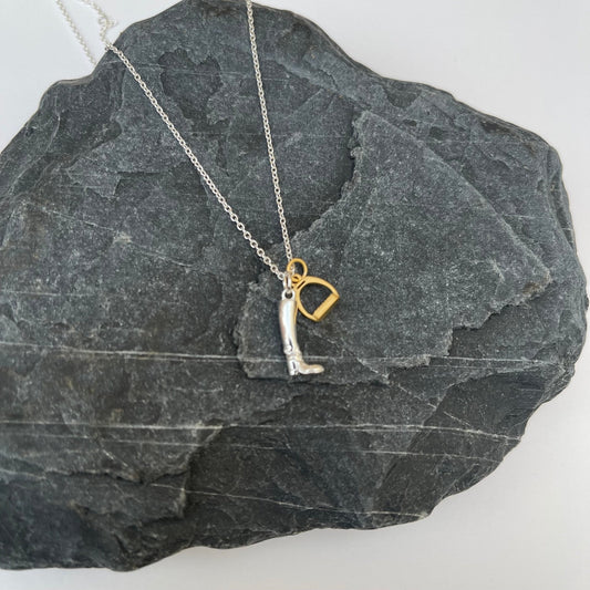 Reeves & Reeves Equestrian Boot & Gold Stirrup Necklace - Cotswold Jewellery
