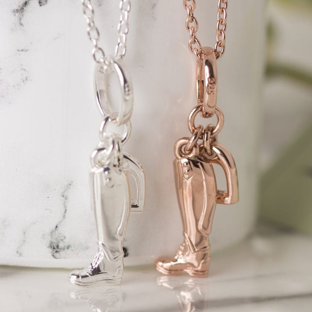 Riding Boot & Stirrup Necklace Rose Gold - Cotswold Jewellery