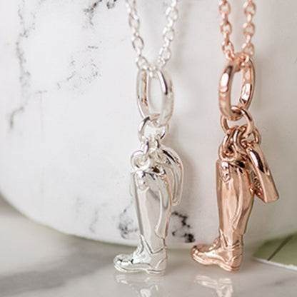 Riding Boot & Stirrup Recycled Sterling Silver Necklace - Cotswold Jewellery