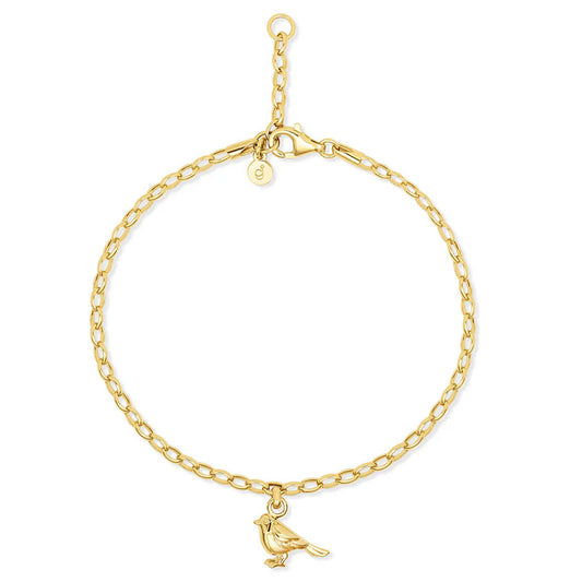 Gold robin bracelet from the gemma j collection on a white background
