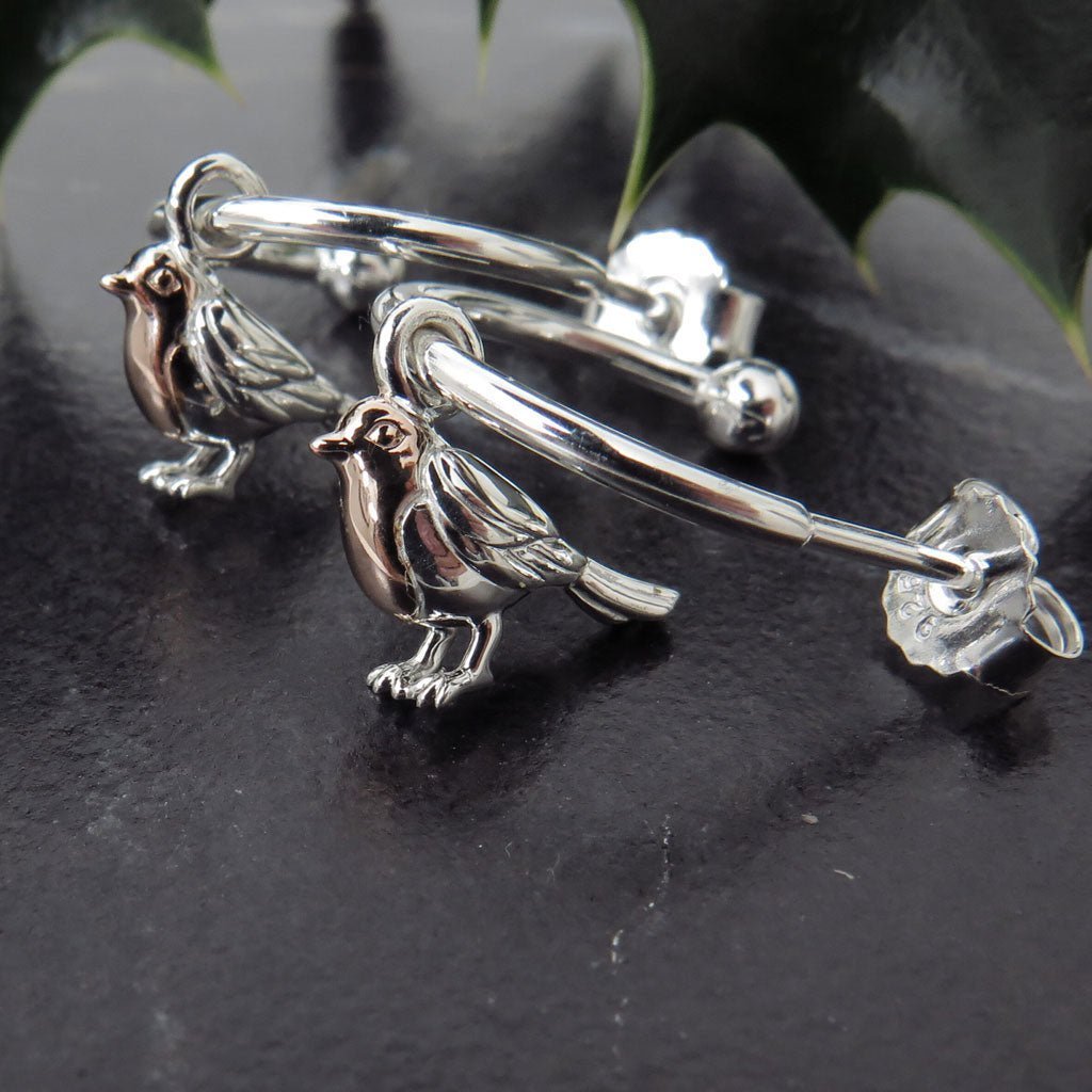 Robin Hoop Recycled Sterling Silver Earrings - Cotswold Jewellery