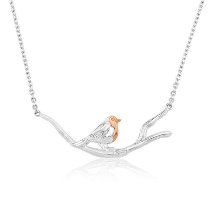 Robin on Branch Recycled Sterling Silver Necklace - Cotswold Jewellery