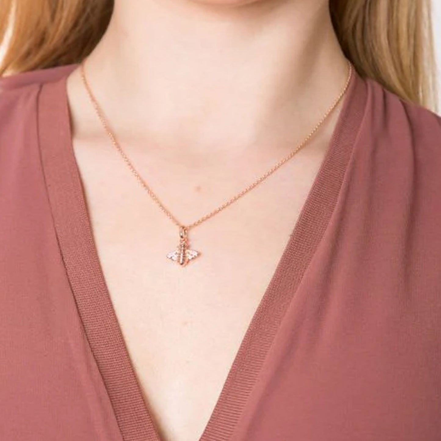 Rose Gold Sparkly Bee Necklace and Earrings