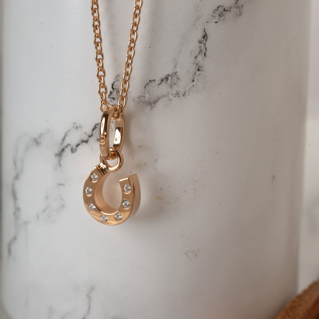 Gemma J Horseshoe Sparkly Rose Gold Necklace