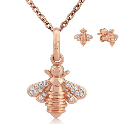 Rose Gold Sparkly Bee Necklace and Earrings - Cotswold Jewellery