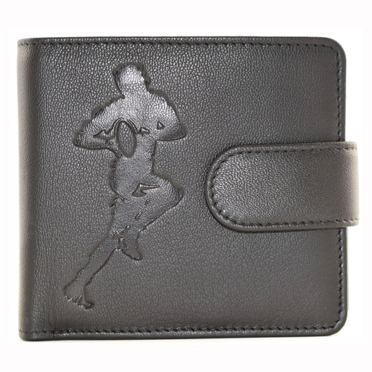 Rugby Tab Black Leather Wallet - Cotswold Jewellery