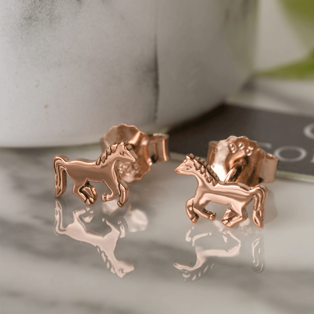 Running Pony Earrings Rose Gold - Cotswold Jewellery