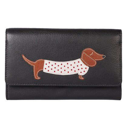 Sausage Dog Leather Purse Black - Cotswold Jewellery