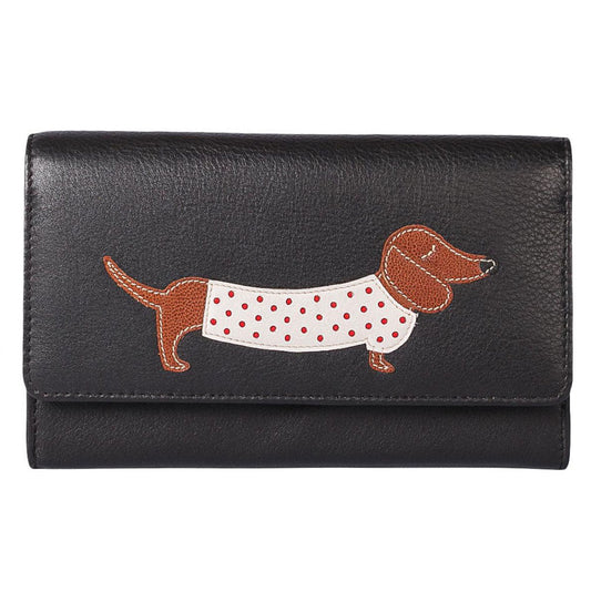 Sausage Dog Leather Purse Black - Cotswold Jewellery