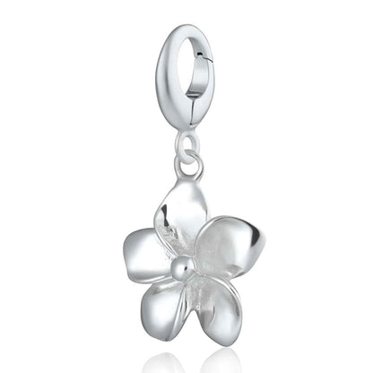 Silver flower-shaped pendant on a white background