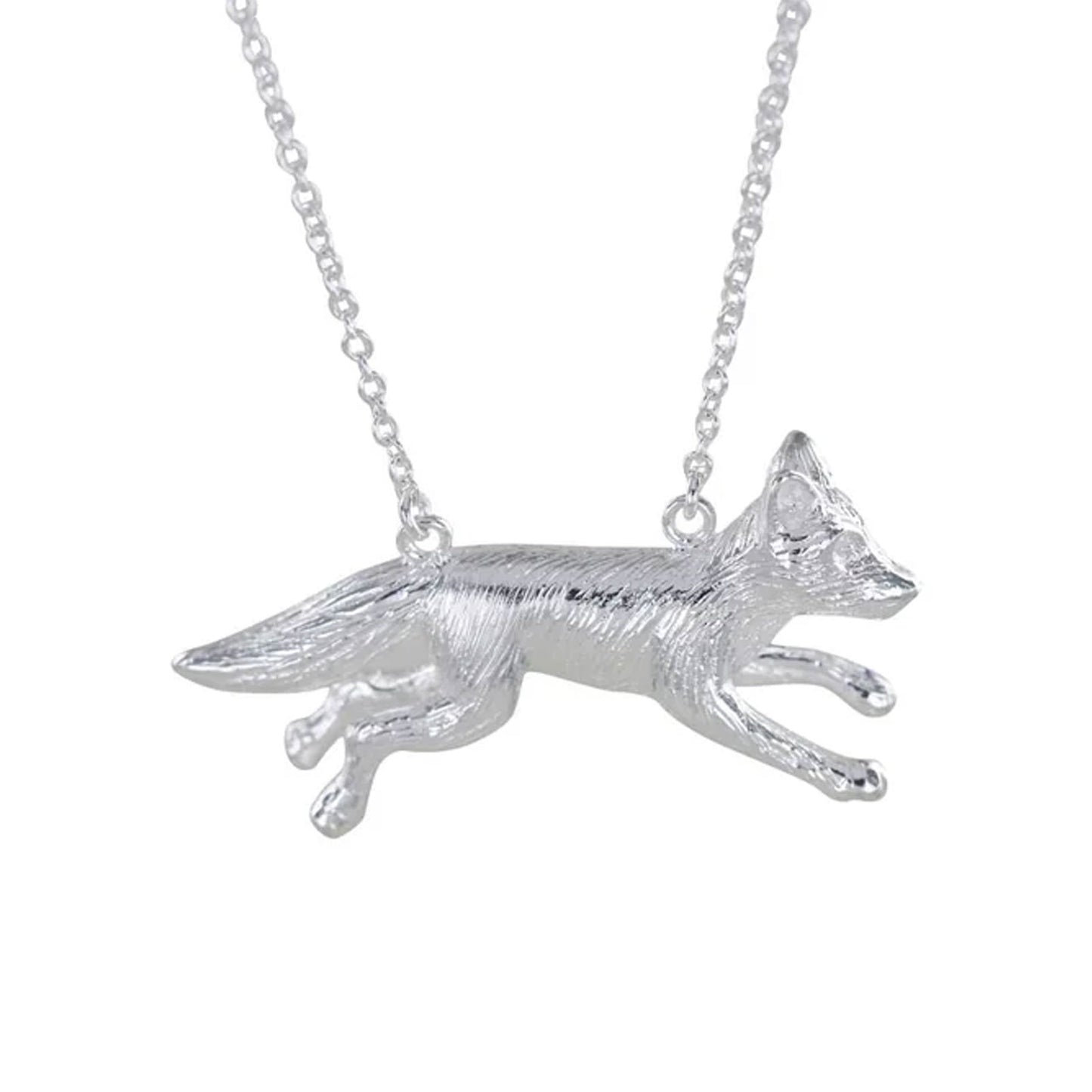 silver-fox-hanging-from-chain-on-white-background