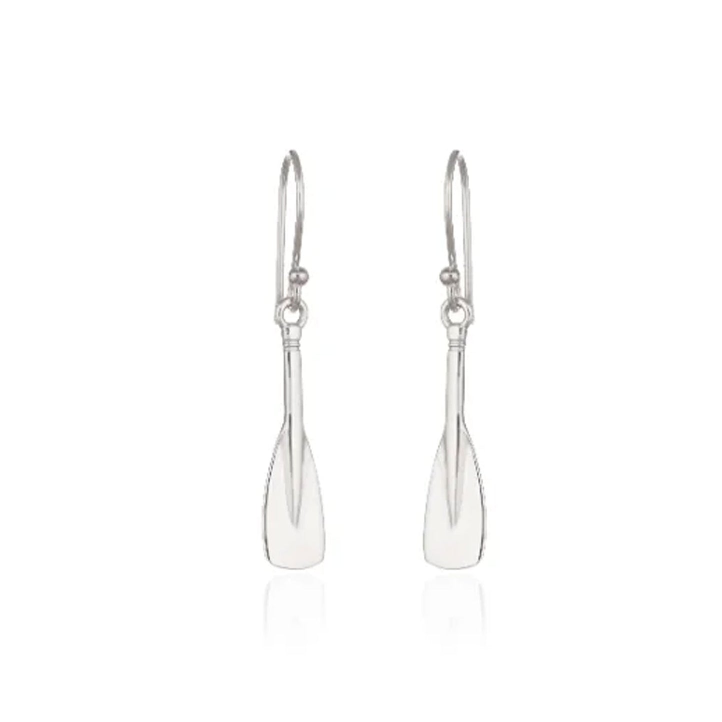 silver rowing oars blades earrings on white background