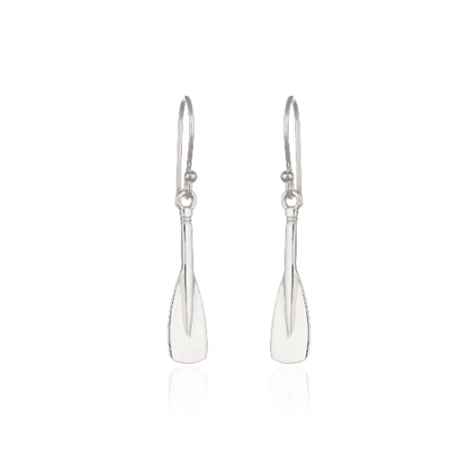 silver rowing oars blades earrings on white background