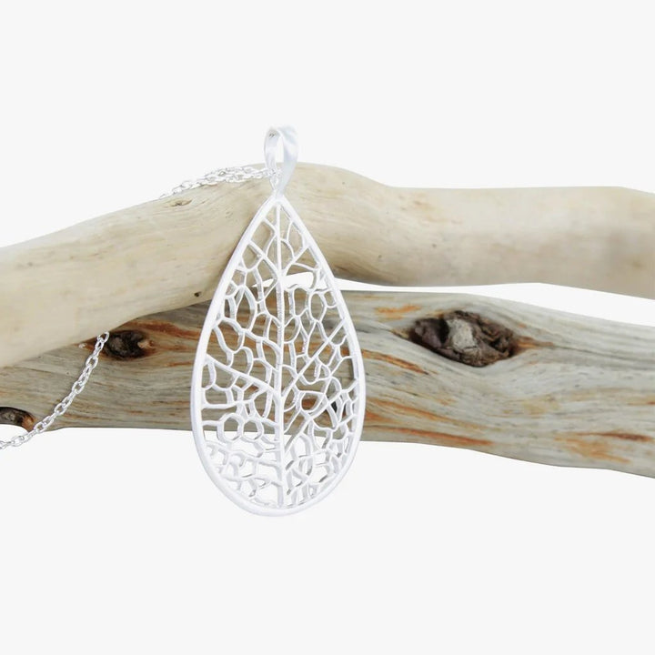 Skeleton Leaf Sterling Silver Necklace - Cotswold Jewellery